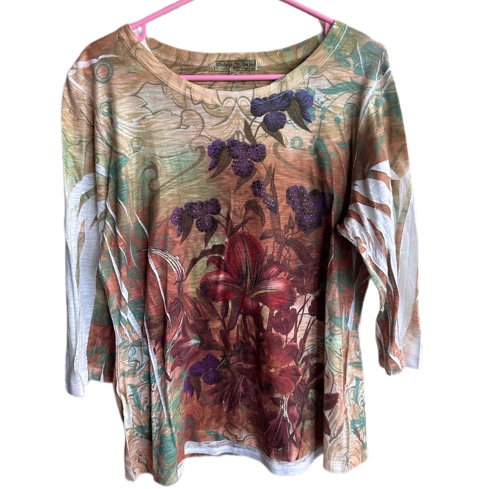 Y2k bedazzled fairy tattoo shirt with floral design
